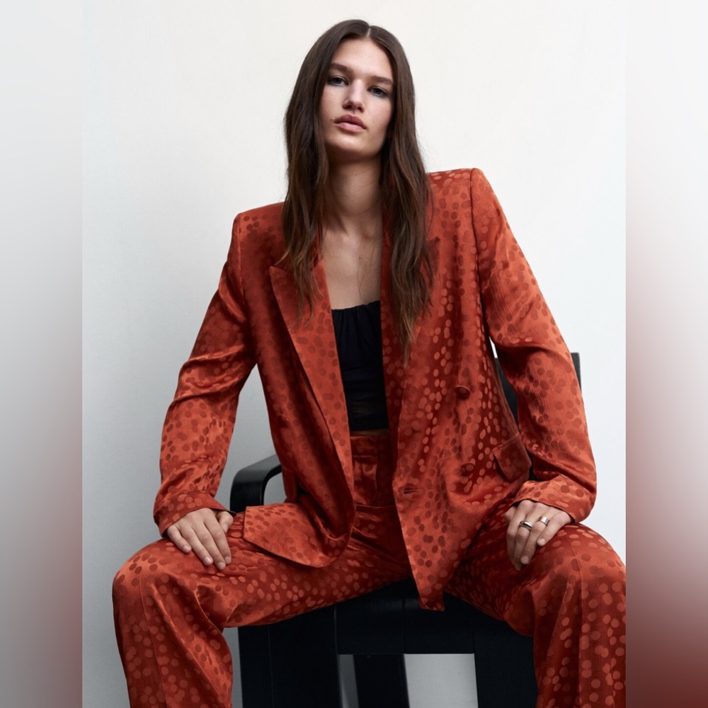 Mango Satin Printed Blazer M - Picture 2 of 7